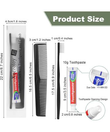 Xuezoy 50 Pack Black Disposable Toothbrushes with Toothpaste & Comb - Travel Set for Hotels Charities & Homelessness Relief - Buy Online on GoSupps.com