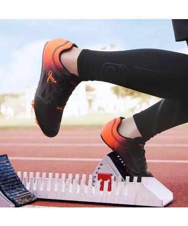 Professional Track and Field Spikes Shoes - Lightweight Racing Sneakers for Men, Women, and Kids in Black Orange - Perfect for Sprinting, Running, High Jump - Size 8.5 Women/7 Men - Buy Online on GoSupps.com