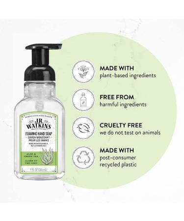 J.R. Watkins Aloe Green Tea Foaming Hand Soap - 9 fl oz (Pack of 3) | Moisturizing, All Natural, Alcohol-Free | Made in USA | Cruelty-Free | Pump Dispenser - Buy Online on GoSupps.com