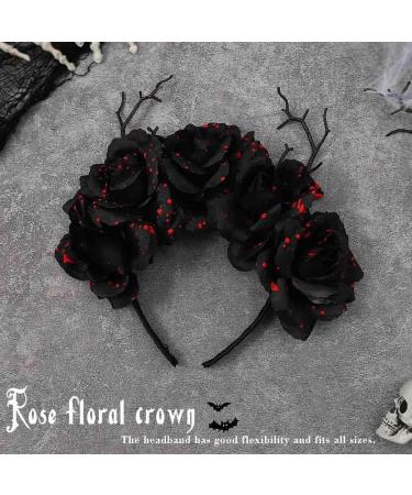 Unicra Halloween Flower Headband Black Rose Headhoop Antler Hairband Day of The Dead Headbands for Costume Party Accessory for Women - Buy Online on GoSupps.com