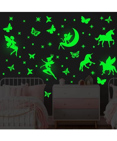 Glow in The Dark Unicorn Fairy Butterfly Wall Decals - Fluorescent Adhesive Stickers for Nursery Girls Bedroom - Home Decoration - Buy Online on GoSupps.com