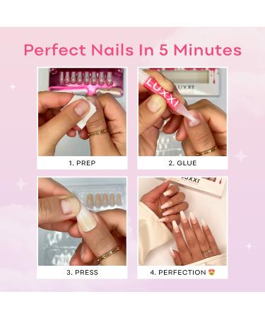 LUXXI Medium Coffin Press On Nails - Pink Chrome | Long-Lasting & Waterproof | 24pc Nail Kit with Glue - Baddie Style - Buy Online on GoSupps.com