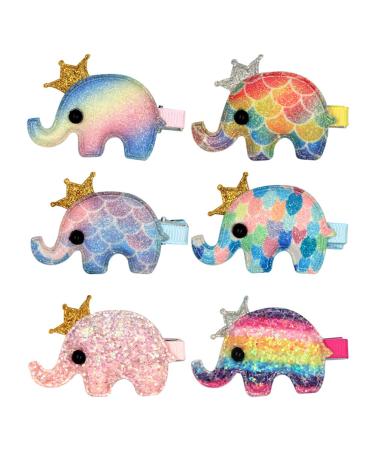 Frcolor Girls Alligator Hair Clips Glitter Elephant Bows Hair Clips Barrettes 6 Pack