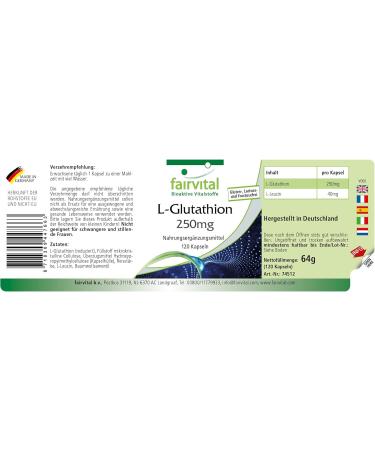 Fairvital | L-Glutathione 250mg - box of 4 months - VEGAN - 120 Capsules - Buy Online on GoSupps.com