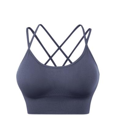 Riou Bustiers for women's sports bras with a cross-back back for women padded strap-criss-crop-crop bras for yoga workout fitness low-impact-brhs bustier ladies small blue L
