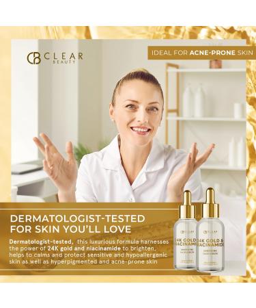 Clear Beauty 24K Gold & Niacinamide Serum For Face - Anti Aging Firming Hydration Tone & Radiance Care - Dermatologist Tested Korean Skin Care Vegan Clean Beauty - 1.69 Fl Oz - Buy Online on GoSupps.com