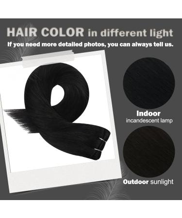 Moresoo 14 Inch Double Weft Black Human Hair Extensions - 100g Pack #1B | Sew in Weft Hair Extensions - Buy Online on GoSupps.com
