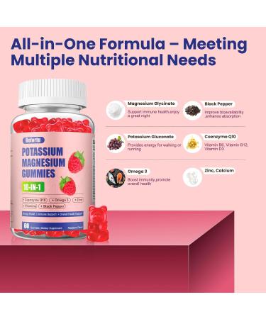 Potassium Magnesium Gummies Sugar-Free Potassium Magnesium Supplement with Black Pepper Omega 3 Zinc CoQ10 & Vitamins B6/B12/D3 Energy Support & Overall Health (Raspberry Flavor 60 Counts) - Buy Online on GoSupps.com