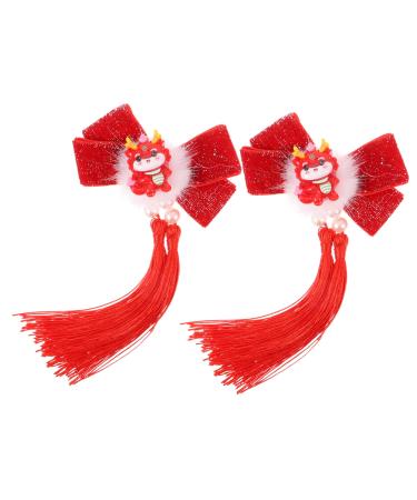 ibasenice 1 Pair pair clip Japanese-style Hanfu red hair womens hair clips chinese hair accessories vintage long tassel hair clip Chopsticks Asia fabric long tassels China hairpin