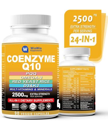CoQ10 1000mg Supplement | Heart Health & Energy Boost with PQQ Omega 3 Red Yeast Rice & Essential Vitamins - 90 Capsules - Buy Online on GoSupps.com