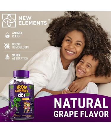 Iron Dinosaur Gummies for Kids with Vitamin C | Sugar-Free Vegan Gluten-Free & Non-GMO | Anemia Relief Energy & Blood Health Support | Grape Flavor Pectin-Based for Optimal Health 60 Count (Pack of 1) - Buy Online on GoSupps.com