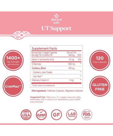 D-Mannose Capsules with Cranberry Extract 1400 mg - Urinary Tract Health Support for Women - 120 Veggie Capsules - Buy Online on GoSupps.com