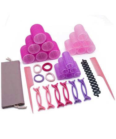 Hair Rollers With Clips 38 Pcs Set-18 Velcro Rollers For Hair-3 Rollers 44:36:25mm Each-12 Clips-1 Braid Tool -4 Hair Bands-2 Combs and 1 String Bag - Buy Online on GoSupps.com