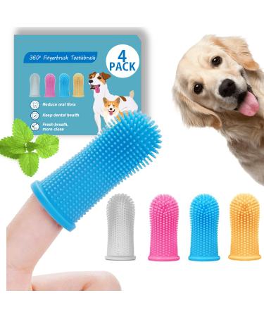 Bileumec Dog Toothbrush Fingerling - 360 Silicone Bristles Ergonomic Design Easy to Use Dental Care for Dogs (4 Pack) - Buy Online on GoSupps.com