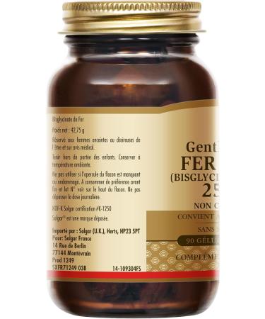 Solgar Gentle Iron Gentle Iron 25mg - Vitality - Highly assimilable iron and optimal tolerance - Non-constipating - Food supplement - Bottle of 90 vegetable capsules - Buy Online on GoSupps.com