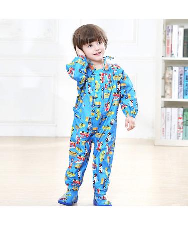 De feuilles Kids Button Rain Suit | Waterproof Hooded Raincoat Jumpsuit 4-6 Years Blue Cars - Buy Online on GoSupps.com