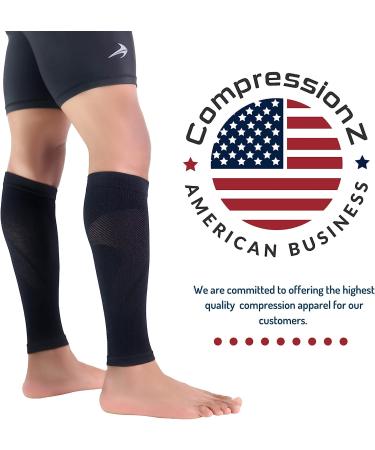 CompressionZ Calf Compression Sleeves (20-30mmhg) - Support for Shin Splints, Running, Leg Pain - Black/Black Medium - Buy Online on GoSupps.com