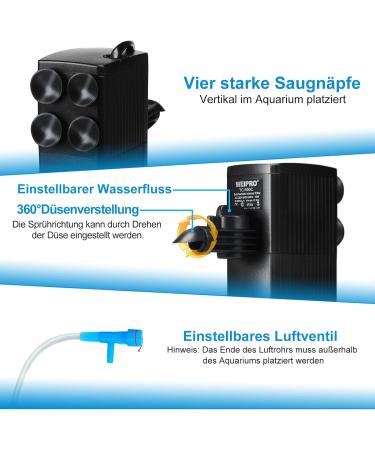 Wezro Aquarium Filter TC-900C - 3-Layer Filtration 10W Adjustable Pump for 60-120L Tanks 600L/h Suction Power - Buy Online on GoSupps.com