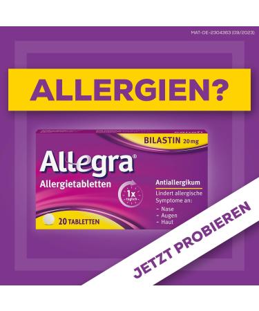 Allegra Allergy Tablets 2 x 50 pcs - Fast & 24-Hour Relief from Hay Fever Animal Hair Mold Allergy - Antihistamine with Bilastin - Buy Online on GoSupps.com