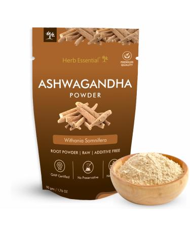 Herb Essential Organic Ashwagandha Root Powder 1.76 oz (0.11 lbs) Withania Somnifera Vegan Gluten-Free & Non-GMO GMP Certified Herbal Ashwagandha Supplements from India