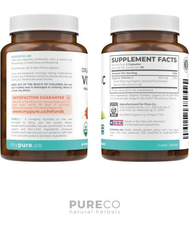 Certified Organic Vitamin C Supplement - Whole Food Acerola Vitamin C Immune Support Supplement for Seasonal Wellness with Naturally Occurring Bioflavonoids Polyphenols & Cofactors (1 Month Supply) Organic Vitamin C 60 Count - Buy Online on GoSupps.com