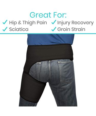 Vive Groin and Hip Brace - Compression Support for Sciatica, Nerve Pain Relief, and Muscle Recovery - Black, 48-58 - Buy Online on GoSupps.com