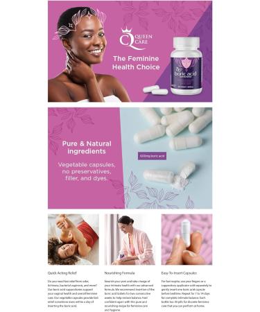 Queen Care Boric Acid Suppositories - Natural pH Balance Support | 600mg 30 Capsules - Buy Online on GoSupps.com
