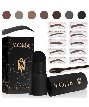 Voha Eyebrow Stamp Stencil Kit, Eyebrow Stencil Kit, Brow Stamp Kit, Brow Shaping Kit, Perfect Brow Stencil and Stamp, Reusable Thick and Thin Stencil, Lasting Waterproof Natural Powder (Black)