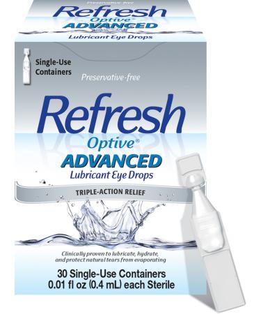 Refresh Optive Advanced Lubricant Eye Drops, Preservative-Free, Single-Use Containers, 0.01 Fl Oz - 30 Count (Pack of 1)