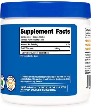 Nutricost Pure DMAE-Bitartrate Powder 100g - 3.52oz (1 Pack) - Buy Online on GoSupps.com