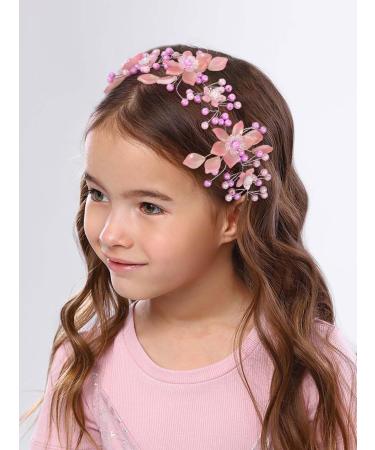 IYOU Flower Girl Hair Accessories Pink Pearl Communion Headpiece Birthday Bridal Wedding Headband for Girls - Buy Online on GoSupps.com