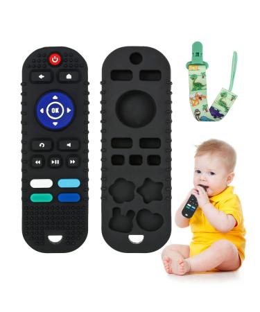 Silicone Baby Teething Toys BPA Free TV Remote Control Shape Teething Toys for Babies 6-12 Months Baby Chew Toys for Toddlers Baby Teethers Relief Soothe Babies Gums(Black) Remote Teether Black