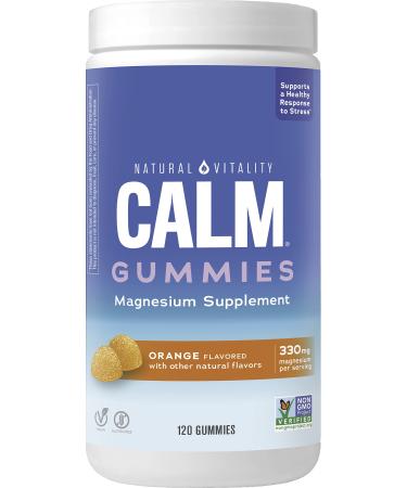 Natural Vitality Calm Magnesium Supplement, Anti-Stress Gummies, Vegan, Gluten-Free, Orange Flavor, 120 Gummies