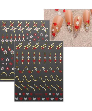 JMEOWIO 9 Sheets Heart Line Flower Nail Art Stickers Decals Self-Adhesive Colorful Nail Supplies Nail Art Design Decoration Accessories - Buy Online on GoSupps.com