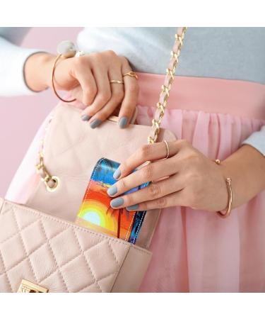 Stylish Leather Lipstick Case with Mirror - Mini Lip Gloss Organizer | Colorful Tropical Tree Sunset Design - Buy Online on GoSupps.com