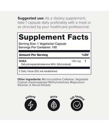 Toniiq Ultra High Strength DHEA 100mg Supplement for Men - 99%+ Highly Purified and Bioavailable Micronized DHEA Supplement for Women and Men - DHEA 100 mg - 180 Capsules DHEA100 - Buy Online on GoSupps.com