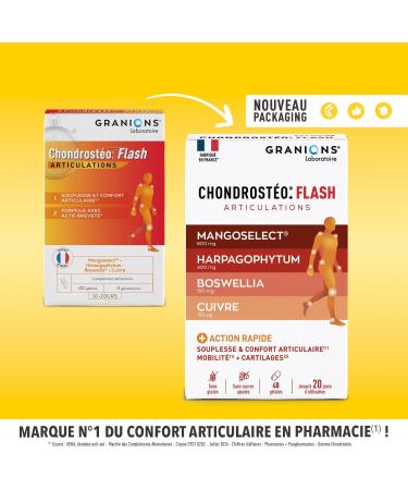 GRANIONS Chondrost o+ Flash Articulations - 40 G lules 10 Jours - Mangoselect (Garcinia Mangostana) Boswellia Harpagophytum - Confort Articulaire - Laboratoire des Granions - Marque Fran aise FORMAT FLASH 10 JOURS - Buy Online on GoSupps.com