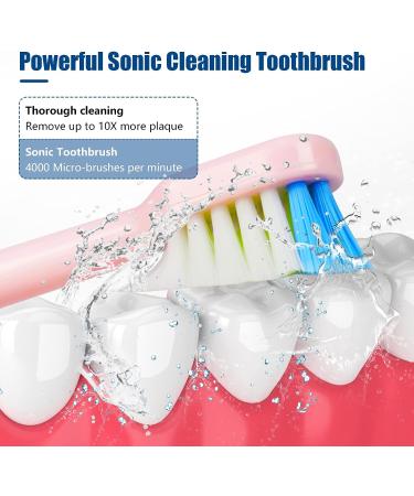 Power Sonic Electric Toothbrush with 6 Brush Heads | 5 Modes, 40,000 VPM Motor | Wireless Quick Charge | Rechargeable Toothbrush for Adults | Travel-Friendly (Pink) - Buy Online on GoSupps.com