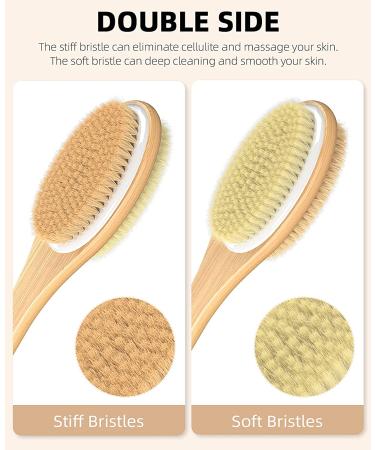Metene Exfoliating Shower Brush - Dual-Sided Soft & Stiff Bristles, Long Wooden Handle for Body Care - Buy Online on GoSupps.com