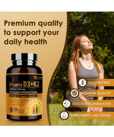 NATURE TARGET Vitamin D3 K2 High-Potency 10 000 IU D3 100 mcg K2(MK-7) Supplement with MCT Most Absorbable Synergy Formula Supports Bone Calcium & Immune Health 120 Capsules 120 Count (Pack of 1) - Buy Online on GoSupps.com