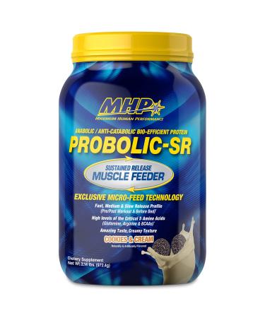 Maximum Human Performance Probolic-SR Sustained Release Protein Powder 24g Protein BCAAs Glutamine Arginine Pre-Workout Post-Workout Nighttime Protein 2lbs 26 Servings Cookies & Cream Cookies & Cream 2 Pound (Pack