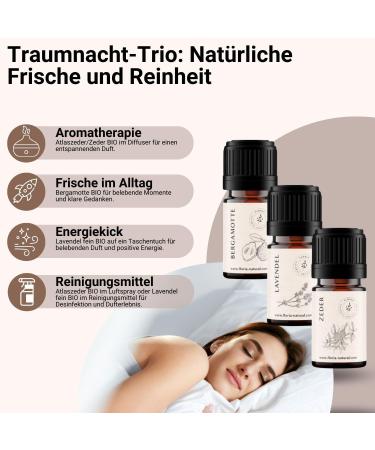 Dream Night Trio: High-Quality 100% Organic Essential Oils Atlas Cedar Bergamot Lavender | Floria Natural Aroma Therapy for Sleep 5ml Set - Buy Online on GoSupps.com
