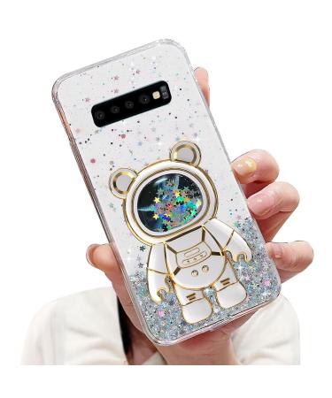 Tivenfezk Nadoli for Samsung Galaxy S10 Treibsand B r Astronaut Hidden Stand Shell caricature glitter astronaut stand soft silicone bling cell phone case.