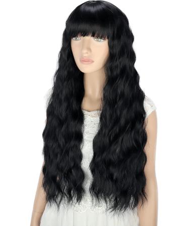 YEESHEDO Long Black Curly Wavy Synthetic Hair Wig with Fringe for Women - Perfect for Cosplay, Parties, and Everyday Wear - Buy Online on GoSupps.com