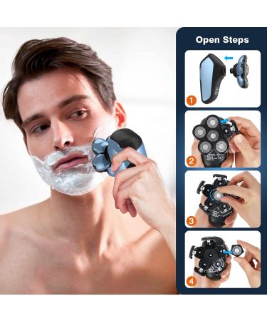 6D 6 in 1 Rotating Electric Head Shaver for Men - Wet & Dry, USB Rechargeable, IPX7 Waterproof, Professional Rotary Shavers - Cordless Beard Trimmer - Blue - Buy Online on GoSupps.com