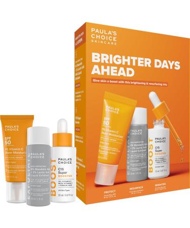 Paula's Choice Brighter Days Ahead Kit Vitamin C and AHA Trio Includes Travel Size C5 SPF Face Sunscreen Mandelic Acid Exfoliant C15 Vitamin C Booster Serum Brightening & Resurfacing 3-Piece Set