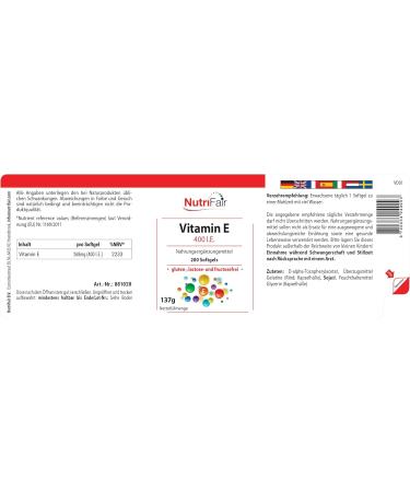 Vitamin E 400 I.U. - with 268mg of vitamin E per capsule - 200 soft capsules - high dosed - German production & laboratory te - Buy Online on GoSupps.com