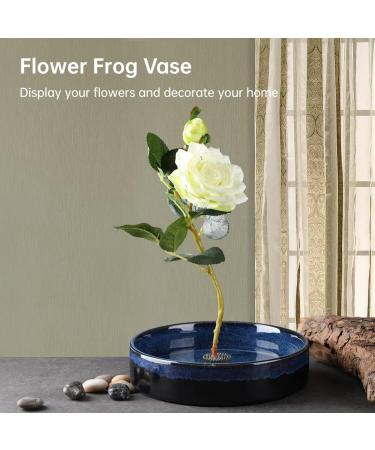 Justdolife Flower Frog Vase - Ceramic Ikebana Vase Kit for DIY Arrangements - Blue Floral Pin Holder - Buy Online on GoSupps.com