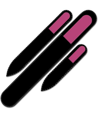 Mont Bleu Gift Set of 3 Pink Crystal Nail Files in Black Pouch - Genuine Czech Tempered Glass - HandMade in Czech Republic - Professional Glass Nail File for Women Magenta Pink - Buy Online on GoSupps.com
