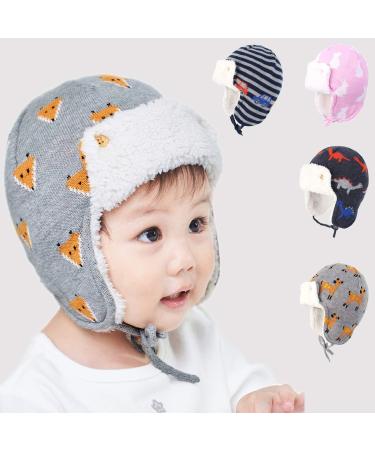 Gajaous Winter Animals Earflap Beanie Hat for Baby Boys Girls | Infant Dinosaur Fox Pattern Fleece Lining | Warm Hat 1-2 Years - Buy Online on GoSupps.com
